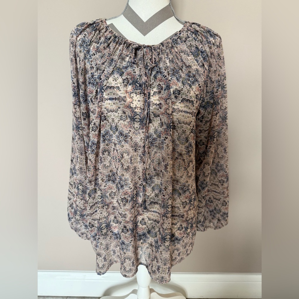 CAbi Siena Blouse in Blue and Cream